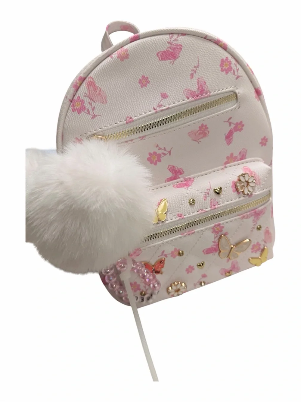Under One Sky Pink Floral Mini Backpack with Pom Pom
